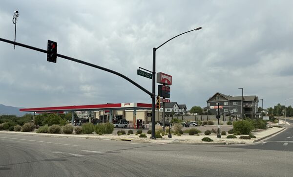 Mature xeric shrub and ornamental grass islands at a commercial site along a Colorado street