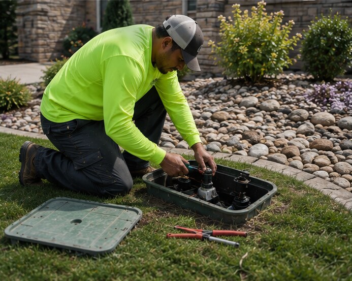 Sprinkler valve being serviced on a Colorado property